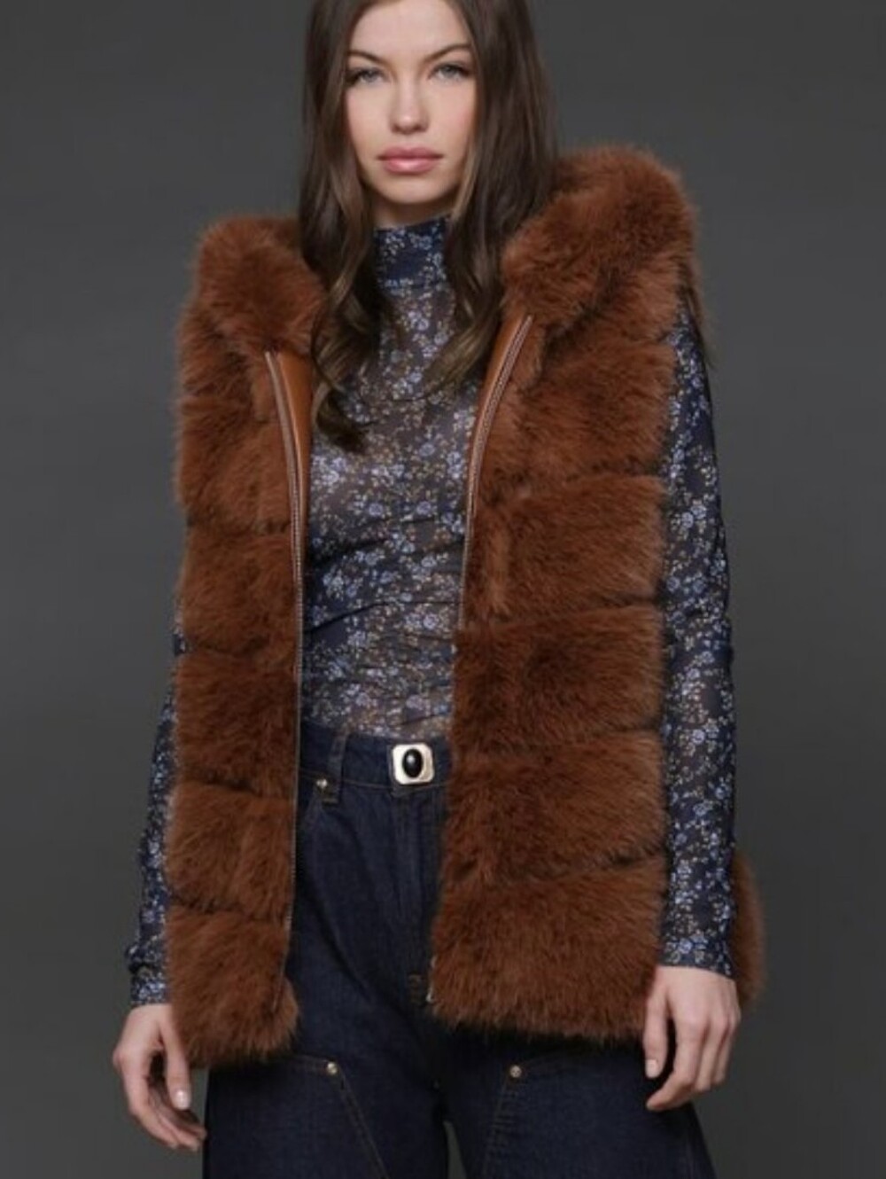 Avec Les Filles Faux Fur Leather Lined Vest M NWT - Picture 2 of 4